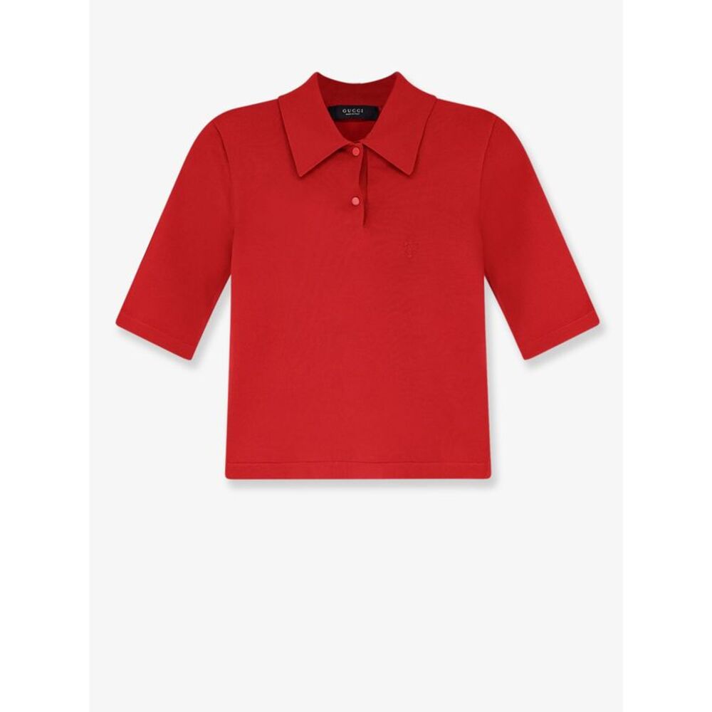 Gucci Women Fine Stretch Silk Knit Polo Shirt